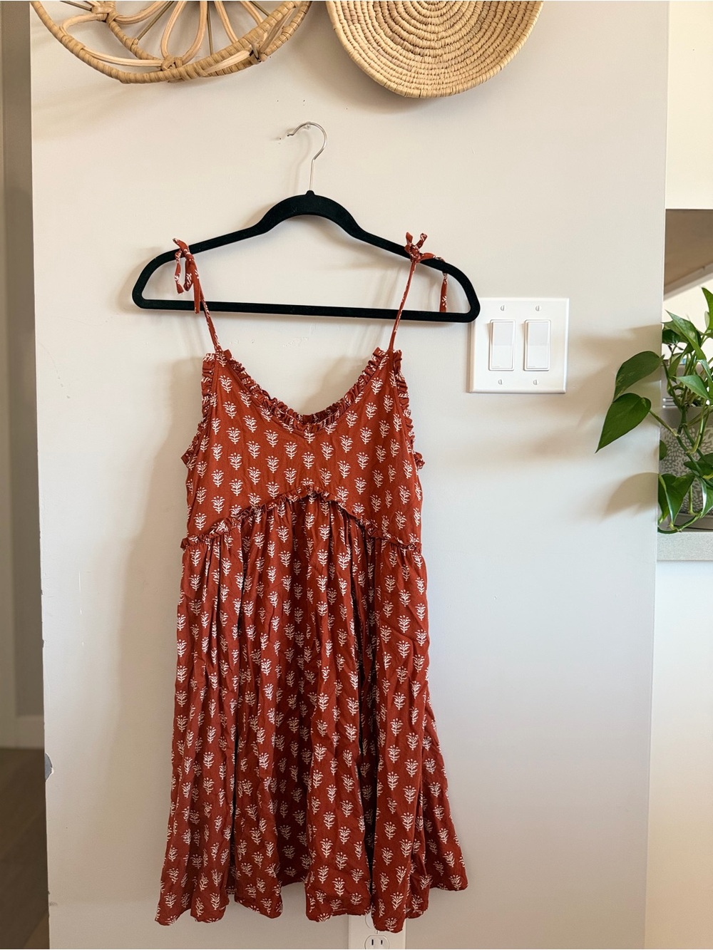 Patrons of Peace Rust Red Floral tie shoulder Sundress